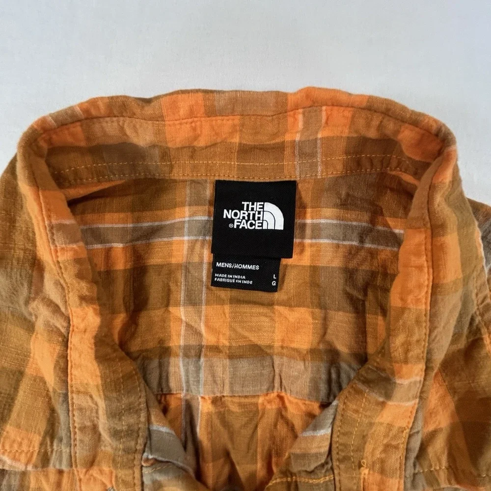 The North Face Short Sleeve Shirt Men Size Large Brown Orange Plaid Button Up